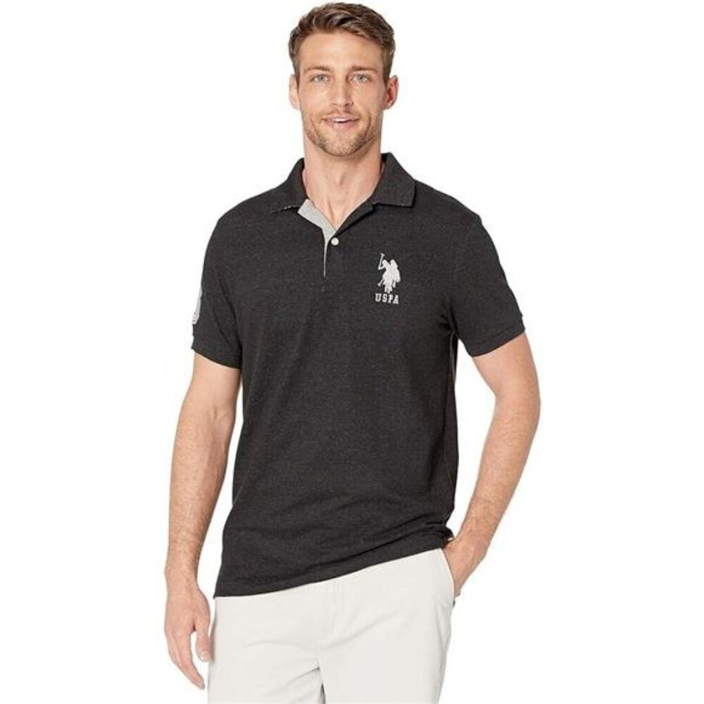 NEW U.S. Polo Assn. Men's Short-Sleeve Polo Shirt, Black Heather, L